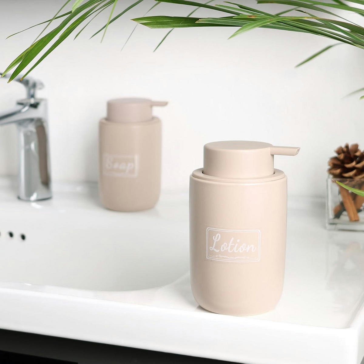 SCHAUMSEIFENSPENDER Keramik Khaki 350 ml - Beige, Keramik (8/14/8cm)