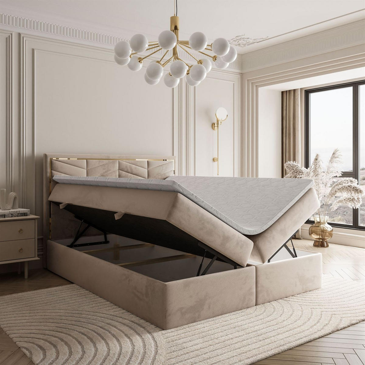 KONTINENTALBETT AURORA 140x200 mit Bettkasten Royal Velvet 170 - Beige, Textil (140/200cm) - Lookway