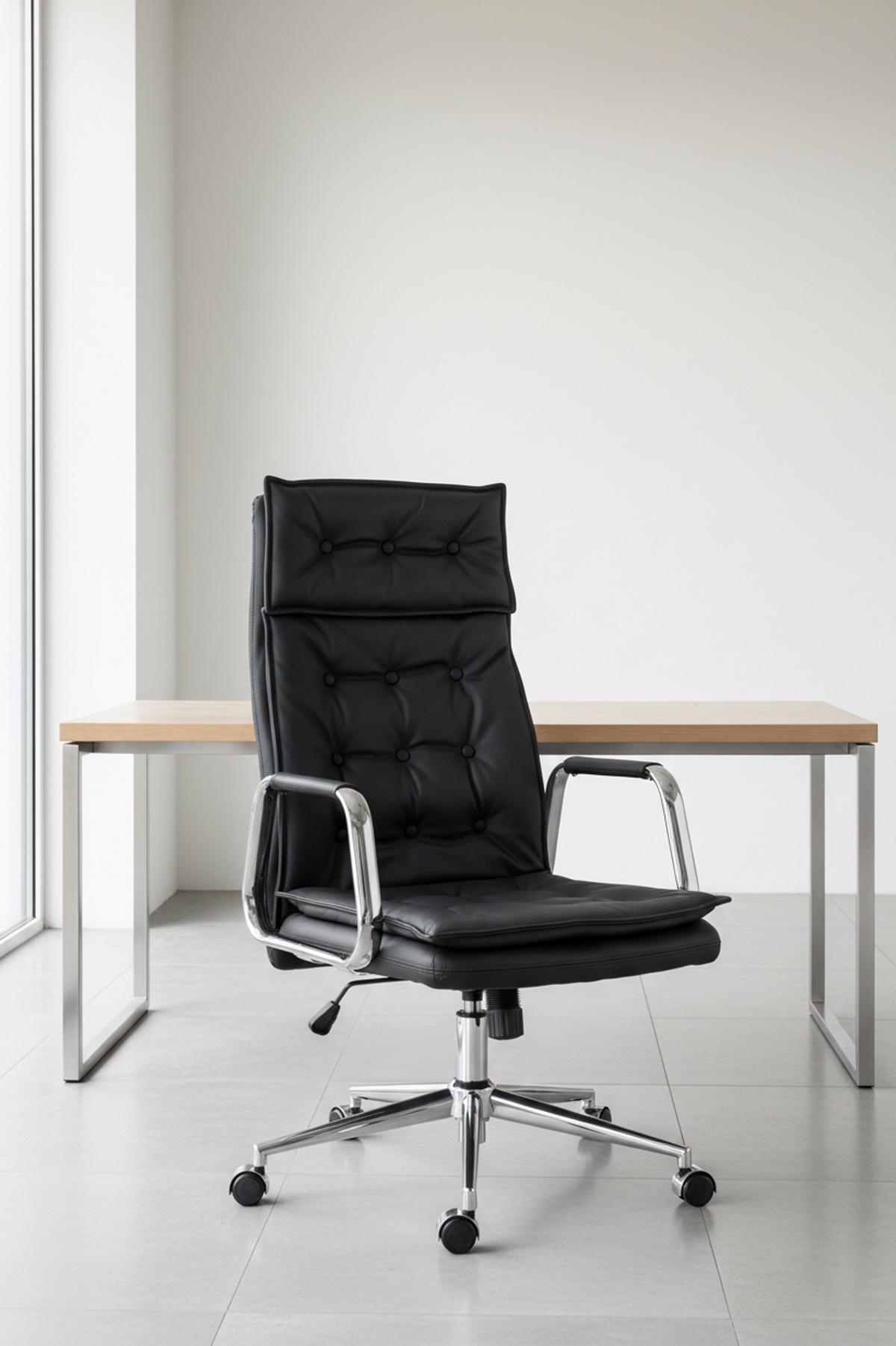 BÜROSTUHL Ronix Echtleder schwarz - Chromfarben/Schwarz, Leder/Metall (60/120/65cm) - TPFLiving