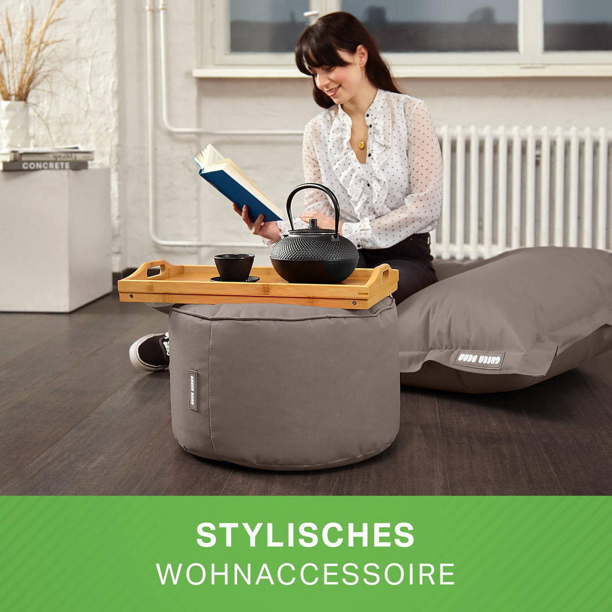 SITZSACK-HOCKER Pouf "Stay" 45x25cm - Braun, Textil (45/25/45cm) - Green Bean
