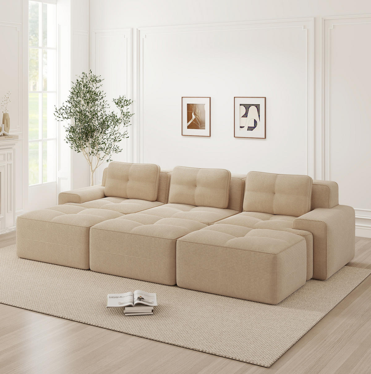 SCHLAFSOFA aus Cord in Beige 293x177x69 cm, modular mit 74 cm Sitztiefe - Beige, Textil (177/69/293cm) - IVMEU