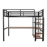 HOCHBETT 90/200 cm Schwarz mit Treppenstufen, Tisch und Regalen - Schwarz, Metall (90/200cm) - Oxeza