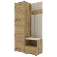 GEPOLSTERT Garderoben-Set Nela I LUX (Eiche Artisan + Stoff Trinity 01) - Silberfarben/Creme, Holz/Holzwerkstoff (100/187/40cm) - Ravio