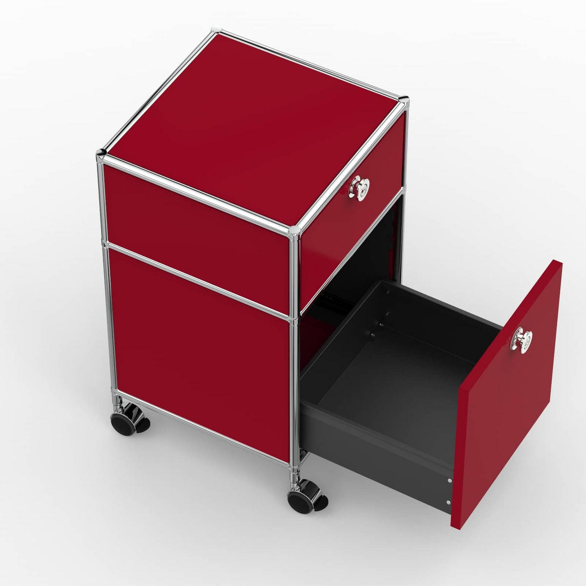 BÜRO-ROLLCONTAINER, Metall, 40 cm, 1 Schublade + 1 hohe Schublade, Rubinrot - Chromfarben/Silberfarben, Metall (40/68.2/39.7cm) - Versee