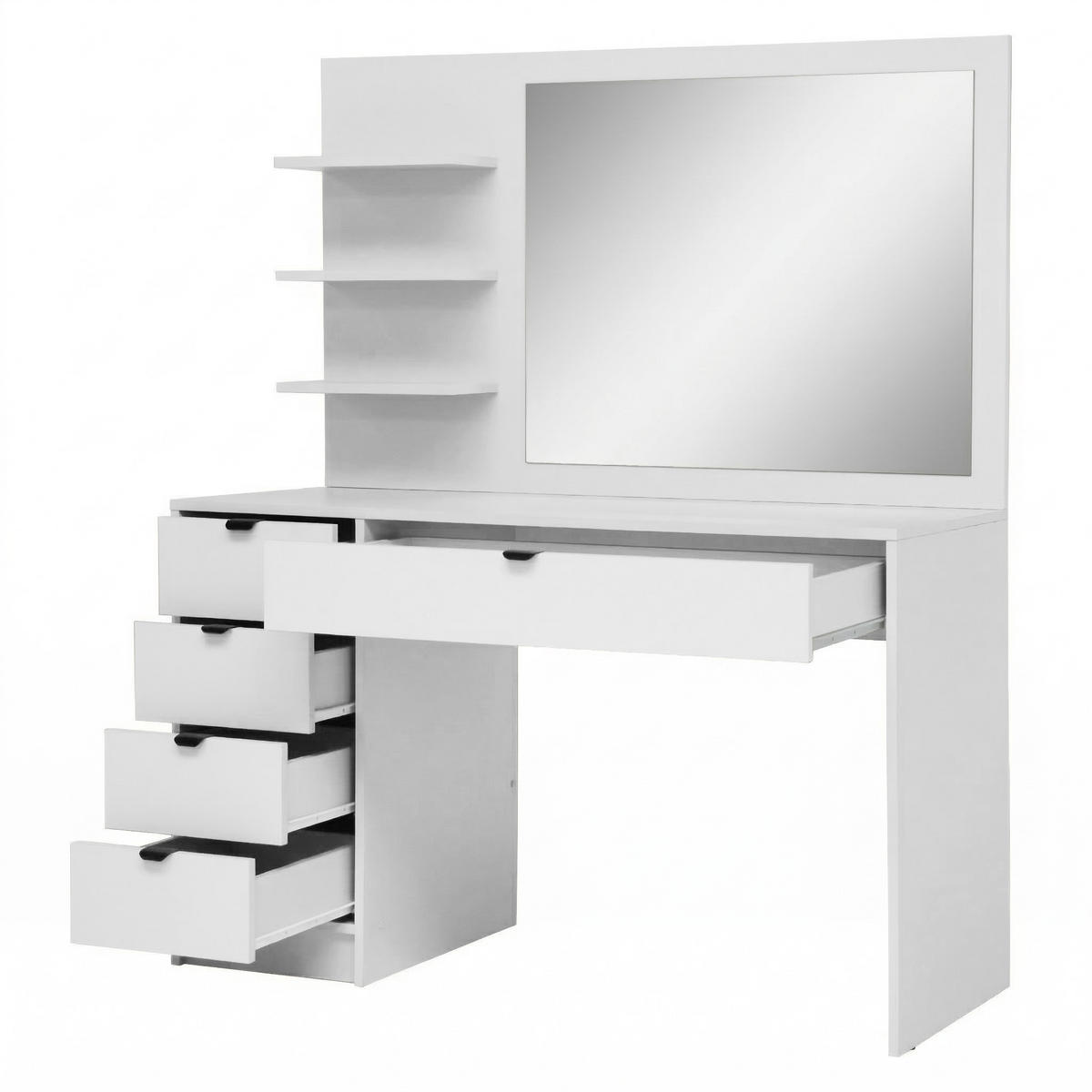 SCHMINKTISCH Malta mit 5 Schubladen, mit Spiegel, mit Griffen, Weiß - Schwarz/Weiß, Holzwerkstoff/Metall (120/145.5/57cm) - Beautysofa