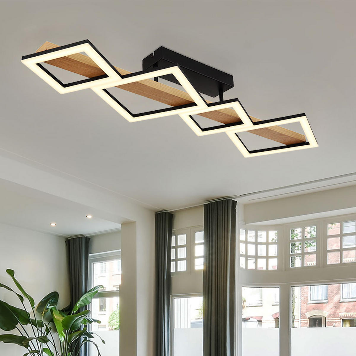 LED DECKENLEUCHTE Holzoptik Braun Quadrate - Braun, Metall (92/30/13cm) - Globo Lighting