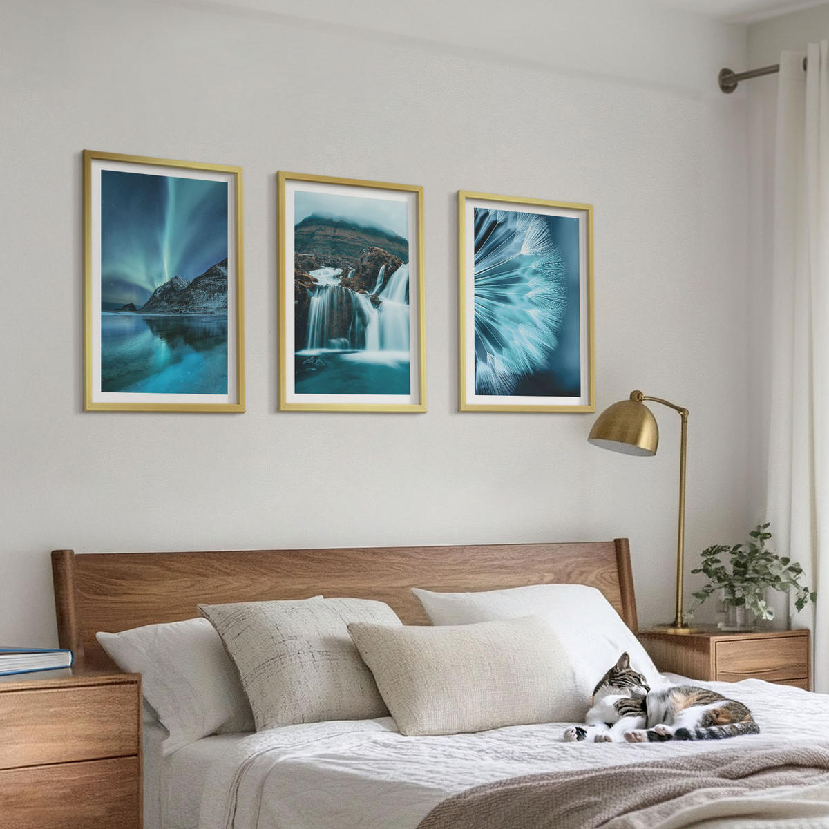 WANDBILDER 3er Set - 40x60 cm Goldrahmen - Winterlandschaften mit Wasserfällen - Goldfarben, Kunststoff (40/60cm) - ArtPrintCave