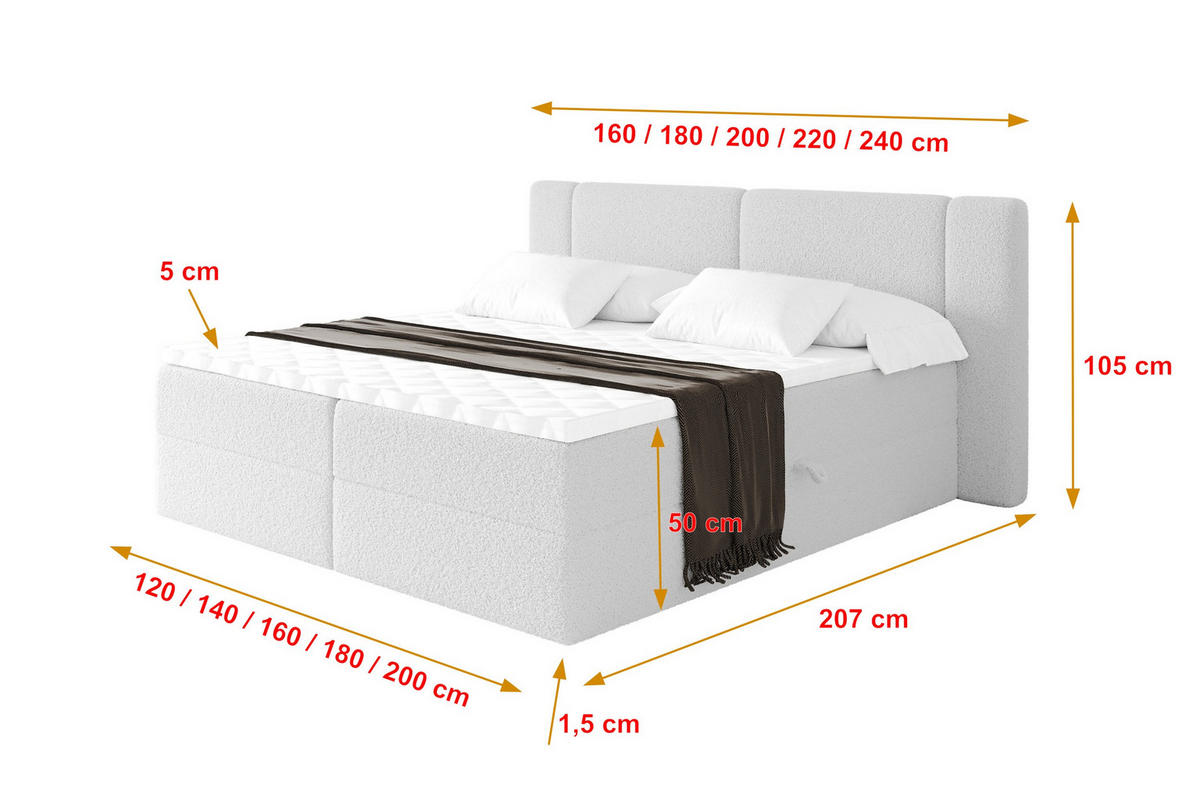 BOXBETT mit Matratze H4 - EVON - 180x200 cm Weiß - Weiß, Holzwerkstoff (180/200cm) - ALTDECOR