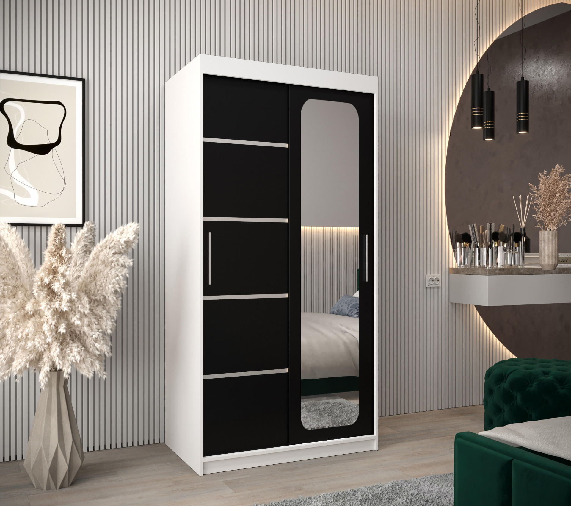 SCHWEBETÜRENSCHRANK 200/100/62 2-türig - Silberfarben/Schwarz, Holz/Kunststoff (100/200/62cm) - Abiks Möbel