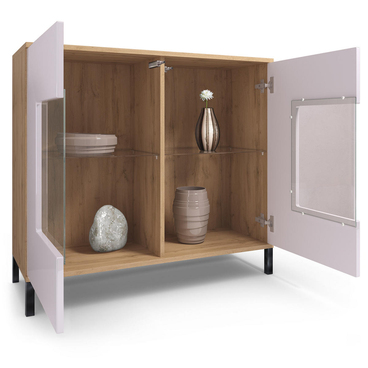 KOMMODE Grömitz Sandgrau Hochglanz - Sandfarben, Holzwerkstoff (92.5/83.5/35cm) - Vladon