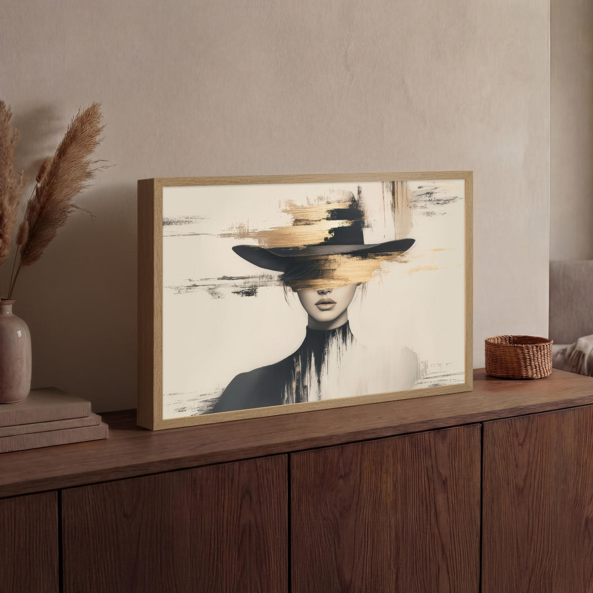 NÁSTĚNNÁ LAMPA S AKUMULÁTOREM Žena - klobouk - barva 60x40 cm - krémová, kompozitní dřevo (60/40/8cm) - OnlyWow
