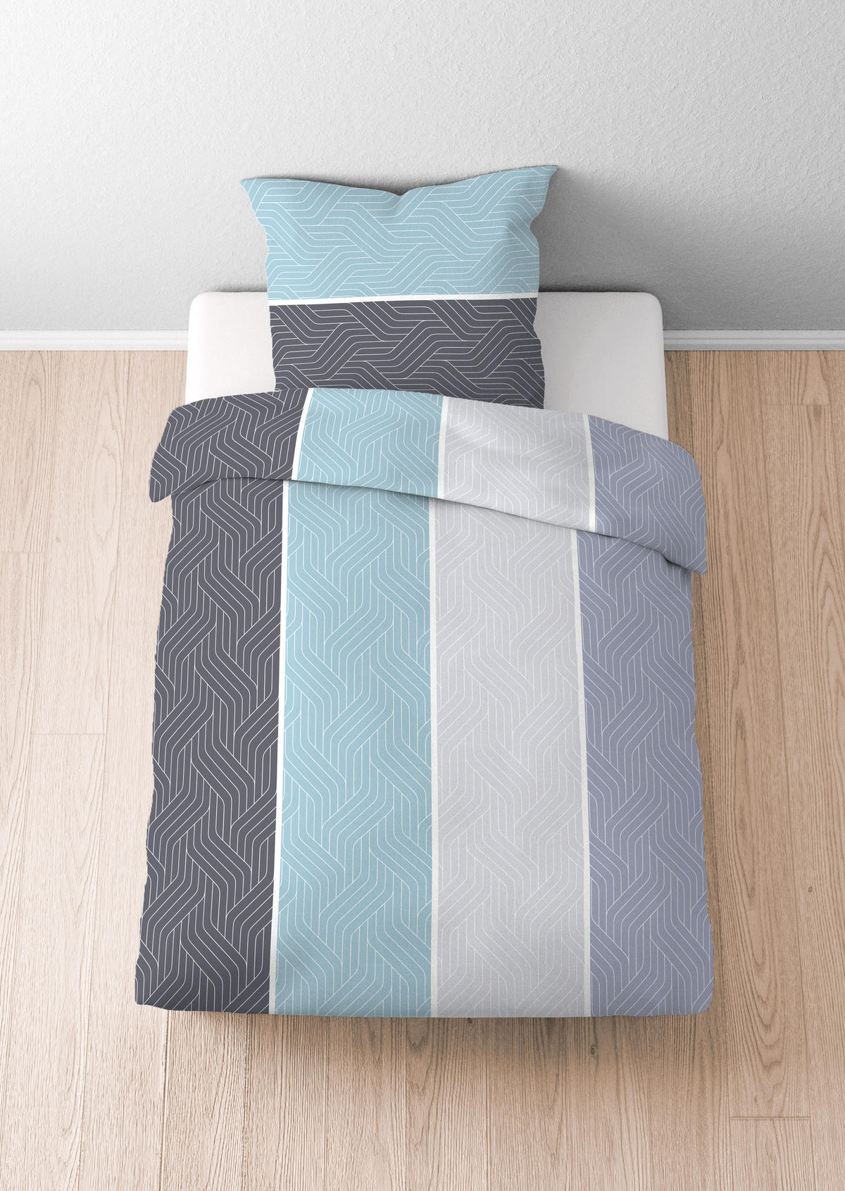 BETTWÄSCHE-GARNITUR Mikrofaser Längsbalken eisblau, 135x200 cm + 80x80 cm - Hellblau, Textil (135/200cm) - Castell