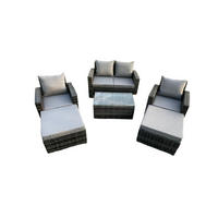 GARTENMÖBEL SET MIT COUCHTISCH 2 HOCKER Polyrattan Dunkelgrau Gemischt 6-Sitzer - Dunkelgrau, Metall - Fimous