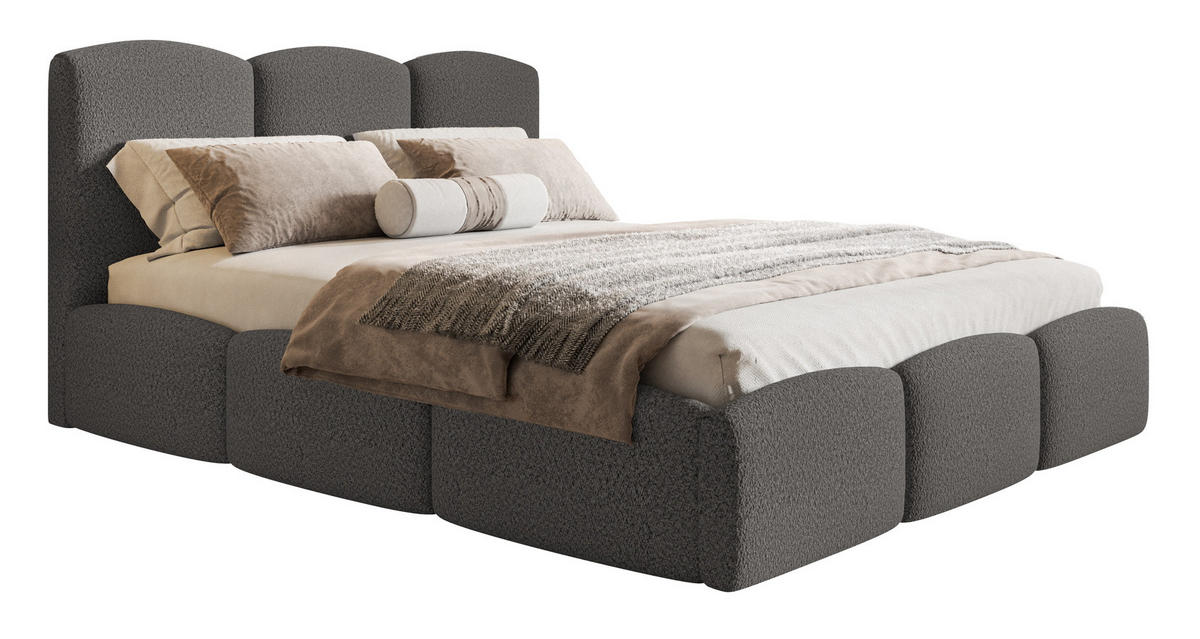 POLSTERBETT 140x200 Roma Slim mit Bettkasten, Lattenrost, Boucle Dunkelgrau - Dunkelgrau, Holz/Textil (140/200cm) - Emporius