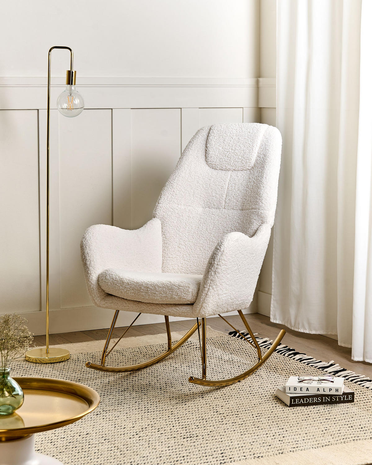 SCHAUKELSESSEL Cremeweiß Gulsele - Goldfarben/Weiß, Textil (70/105/95cm) - Beliani