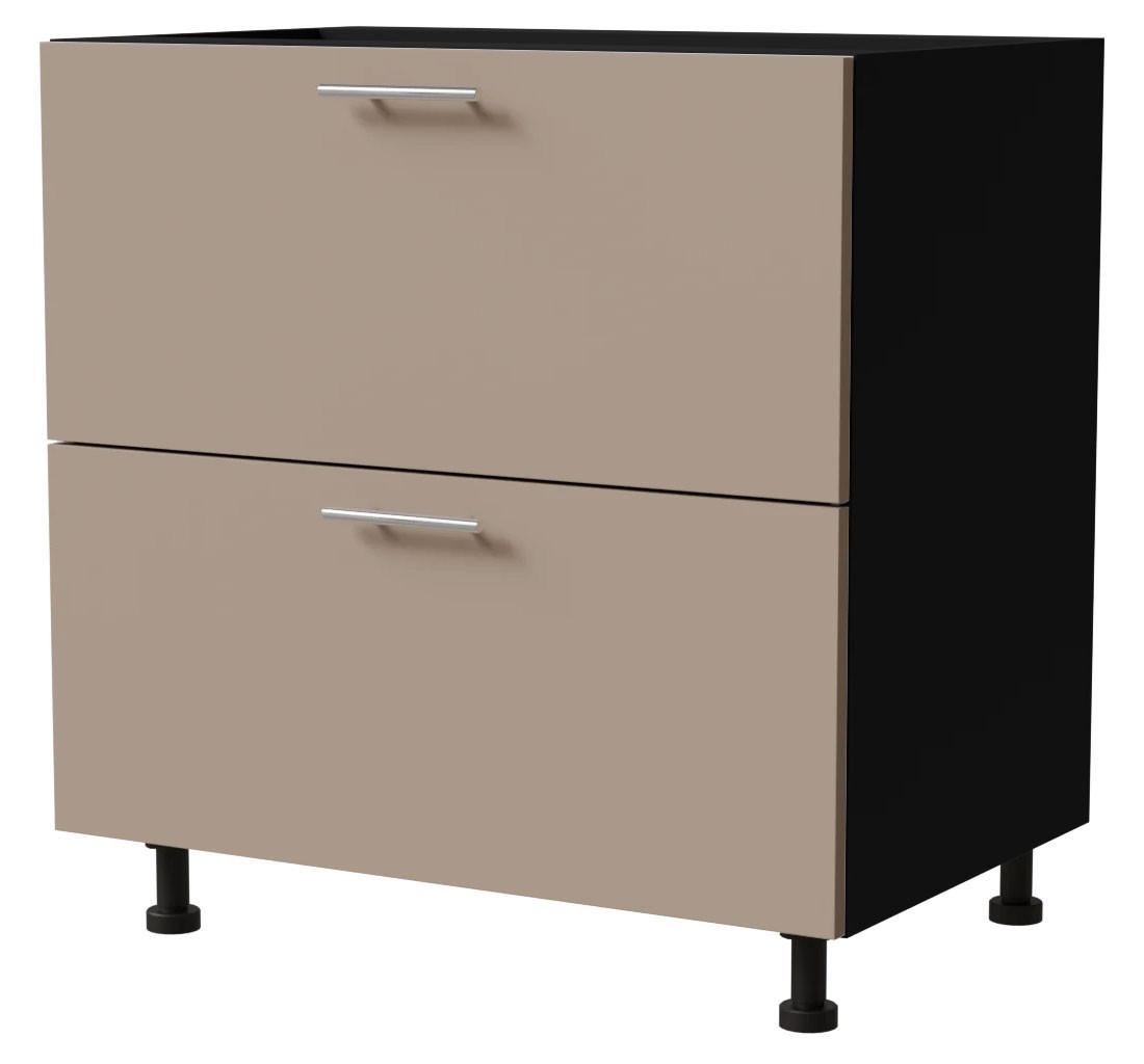 SCHUBLADENUNTERSCHRANK Brerra D2A/80/1A Korpus schwarz / Front RAL 1019 graubeige Matt 80 / 50 / 82 cm - Graubraun/Schwarz, Holz/Holzwerkstoff (80/82/50cm) - Feldmann-Wohnen