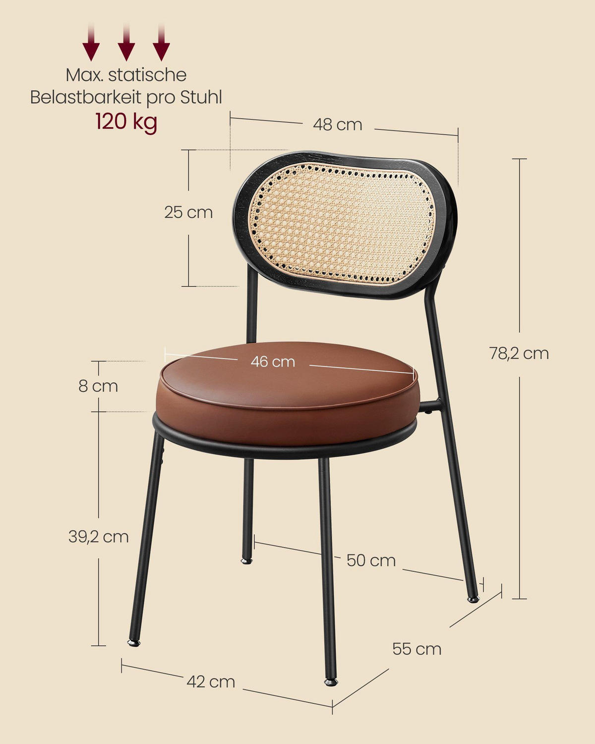 ESSZIMMERSTÜHLE Pataya (2er Set) - Braun, Leder (55/81/50cm) - VASAGLE