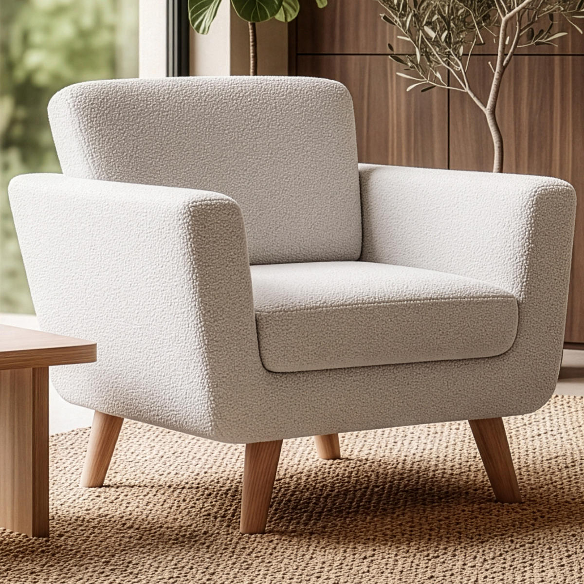SESSEL TAGIO Massivholz-Beine, weiß - Braun/Weiß, Buchenholz/Textil (86/80/88cm) - KONSIMO®