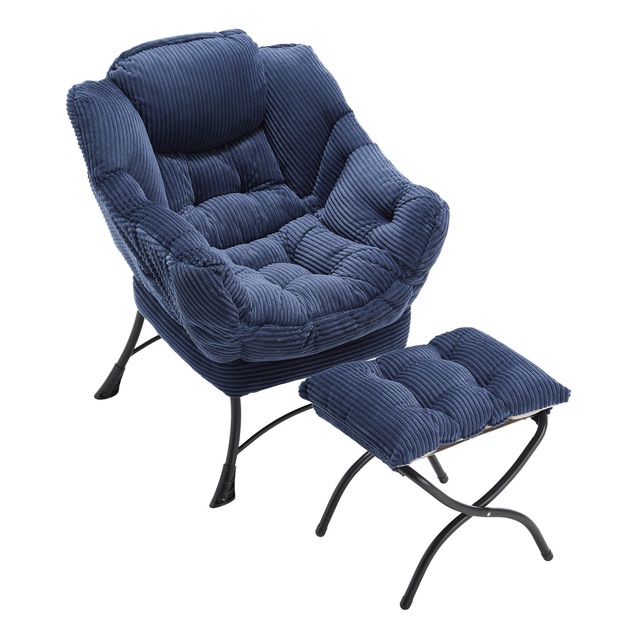 LOUNGESESSEL mit Hocker, Seitentasche Stahlrahmen 69,9/64/95 cm Dunkelblau - Dunkelblau, Textil (69.9/95/64cm) - Redom