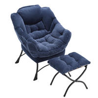 LOUNGESESSEL mit Hocker, Seitentasche Stahlrahmen 69,9/64/95 cm Dunkelblau - Dunkelblau, Textil (69.9/95/64cm) - Redom