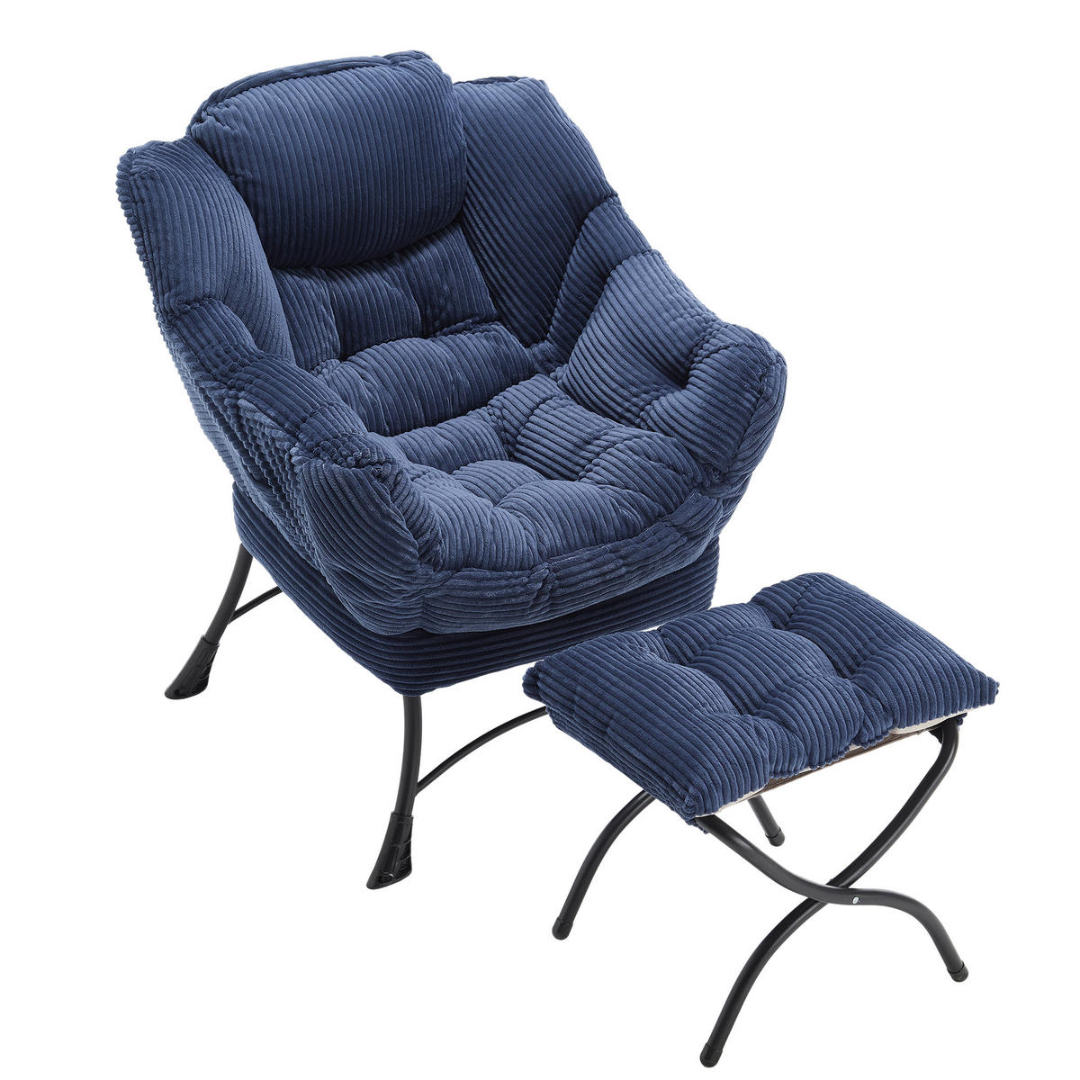 LOUNGESESSEL mit Hocker, Seitentasche Stahlrahmen 69,9/64/95 cm Dunkelblau - Dunkelblau, Textil (69.9/95/64cm) - Redom
