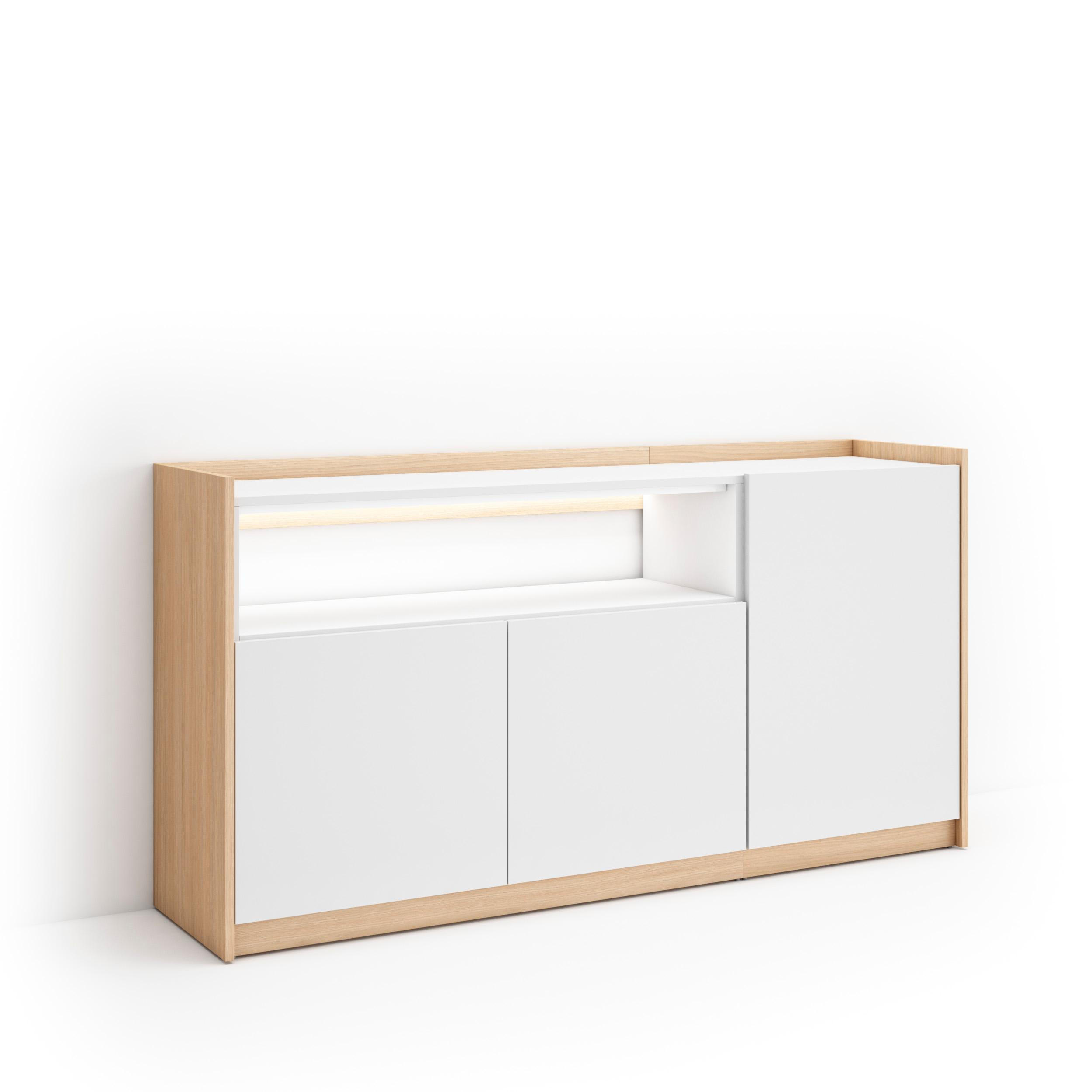SIDEBOARD, Weiß und Eiche, 156/37/80cm, mit Led - Weiß, Holzwerkstoff (156/80/37cm) - Skraut Home