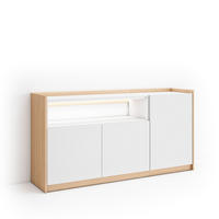 SIDEBOARD, Weiß und Eiche, 156/37/80cm, mit Led - Weiß, Holzwerkstoff (156/80/37cm) - Skraut Home