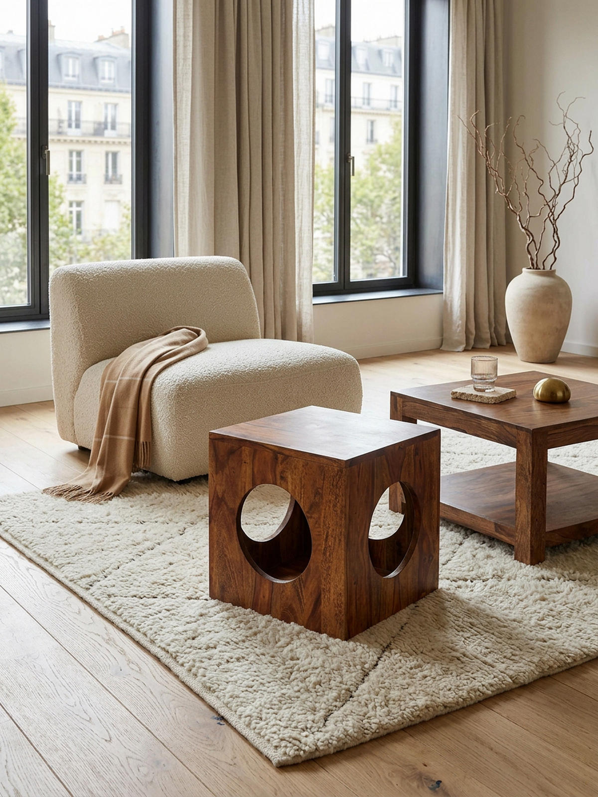 BEISTELLTISCH – Massivholz quadratisch Cube Design mit Stauraum handgefertigt - Braun, Holz (35/35/35cm) - KADIMA DESIGN