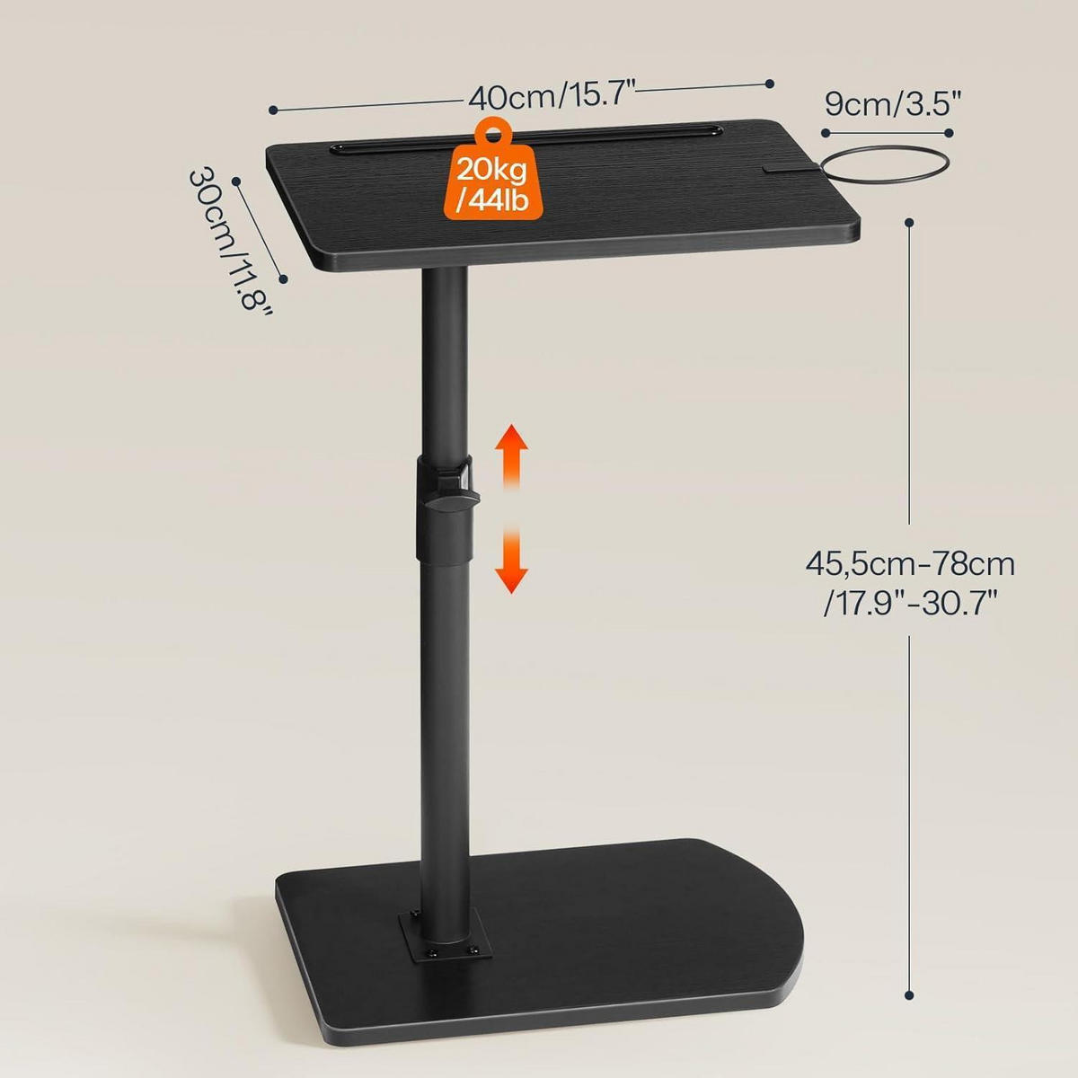 BEISTELLTISCH C-Form Höhenverstellbar Schwarz - Schwarz, Metall (30/40/78cm)