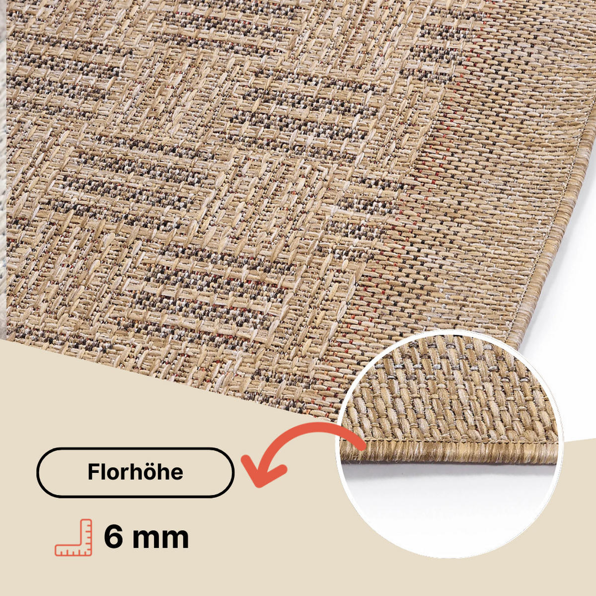TAPISO YUCANA Braun Outdoor Teppich Flachgewebe 80/150 cm - Braun, Kunststoff (80/150cm) - Tapiso