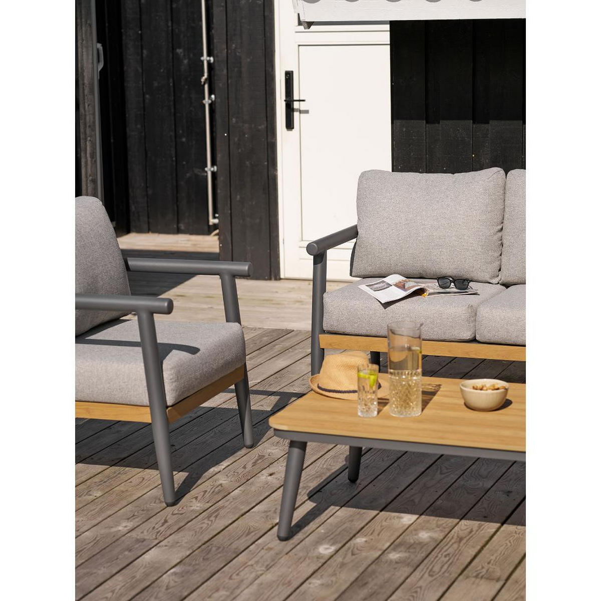 LOUNGE-SET, Camilla, Tisch Graubeige, Stühle Graubeige, Metall / Polyester, 105 x 69 x 35 cm, 4-teilig - Grau, Metall - ebuy24