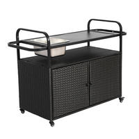 OUTDOOR-BARWAGEN 131 cm Schwarz Stahl & Rattan – Servierwagen mit Eisbehälter, Schrank & Lenkrollen - Schwarz, Metall (131/91/50cm) - Urban Meuble