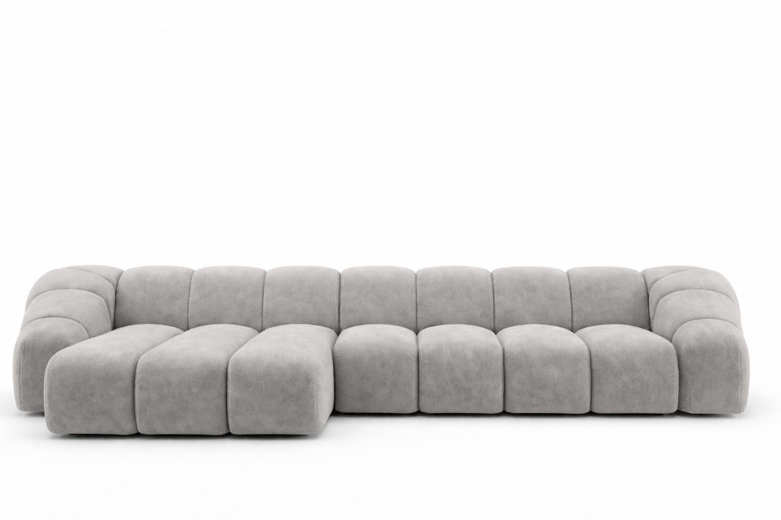 ECKSOFA Modulare L-Form, Veloursstoff Bluvel, Grau, Links, CROISSANT XL - Grau, Holz (340/190cm) - Kaiser Möbel