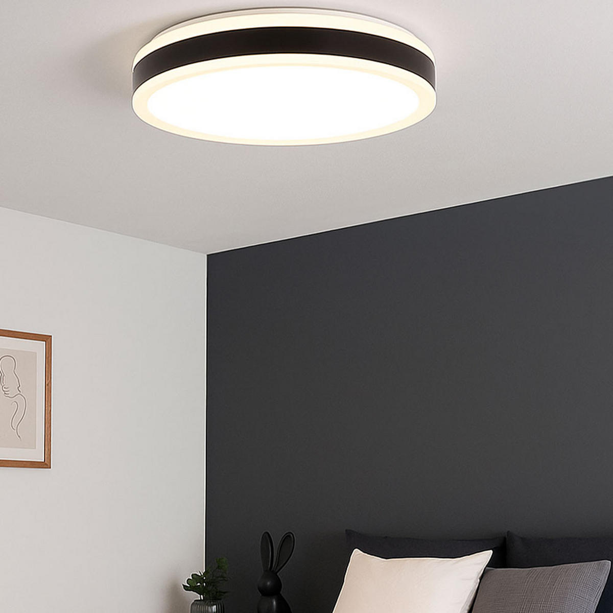 LED DECKENLEUCHTE Schwarz Weiß Opalglas - Schwarz, Metall (50/50/6.2cm)