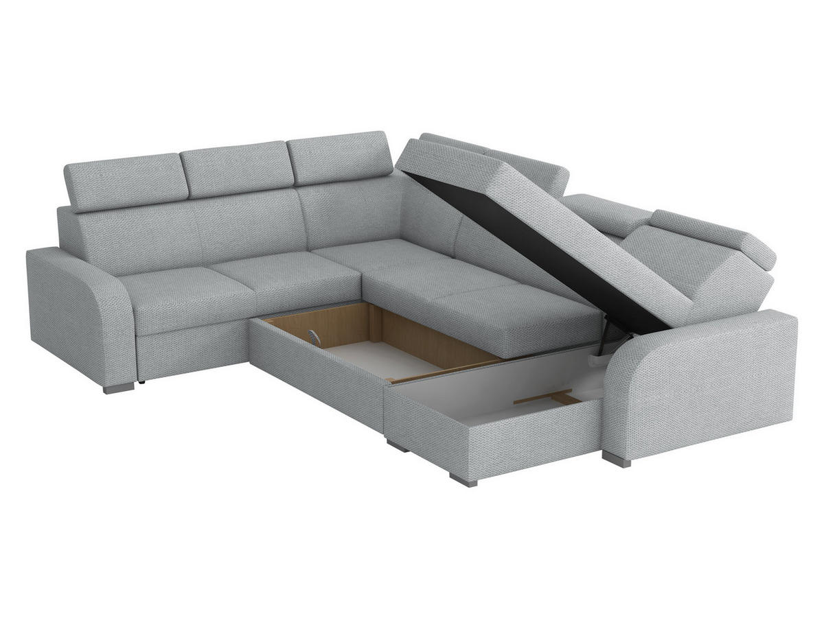 WOHNLANDSCHAFT Oslo 2rR2pLC - Silberfarben/Hellgrau, Holz/Kunststoff (315/85/250cm) - MIRJAN24