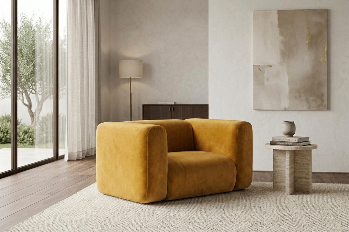 WOHNZIMMERSESSEL Aus Velvet-Stoff Bluvel, Golden, GRETA - Goldfarben, Holz (137/70/89cm) - Kaiser Möbel