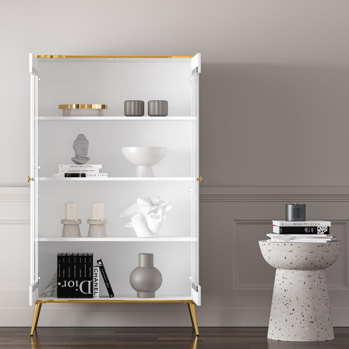 GLASVITRINE VELTI,Weiß - Weiß, Glas/Holzwerkstoff (92/152/40cm) - KONSIMO®