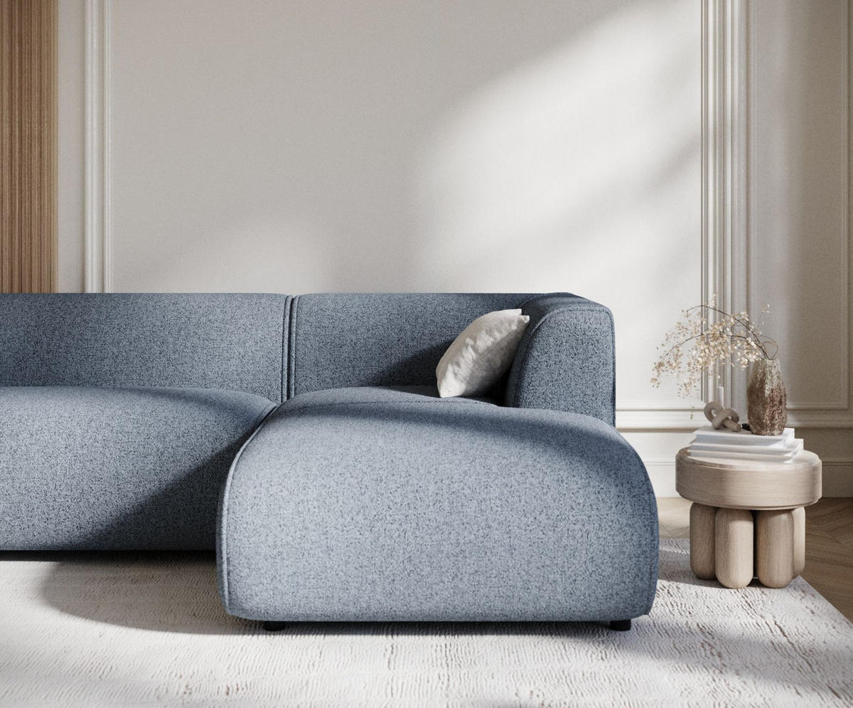 ECKSOFA Melani Blau grau Webstoff - Rechts Seite - Schwarz/Dunkelblau, Holz/Holzwerkstoff (162/256cm) - Maison de Reve