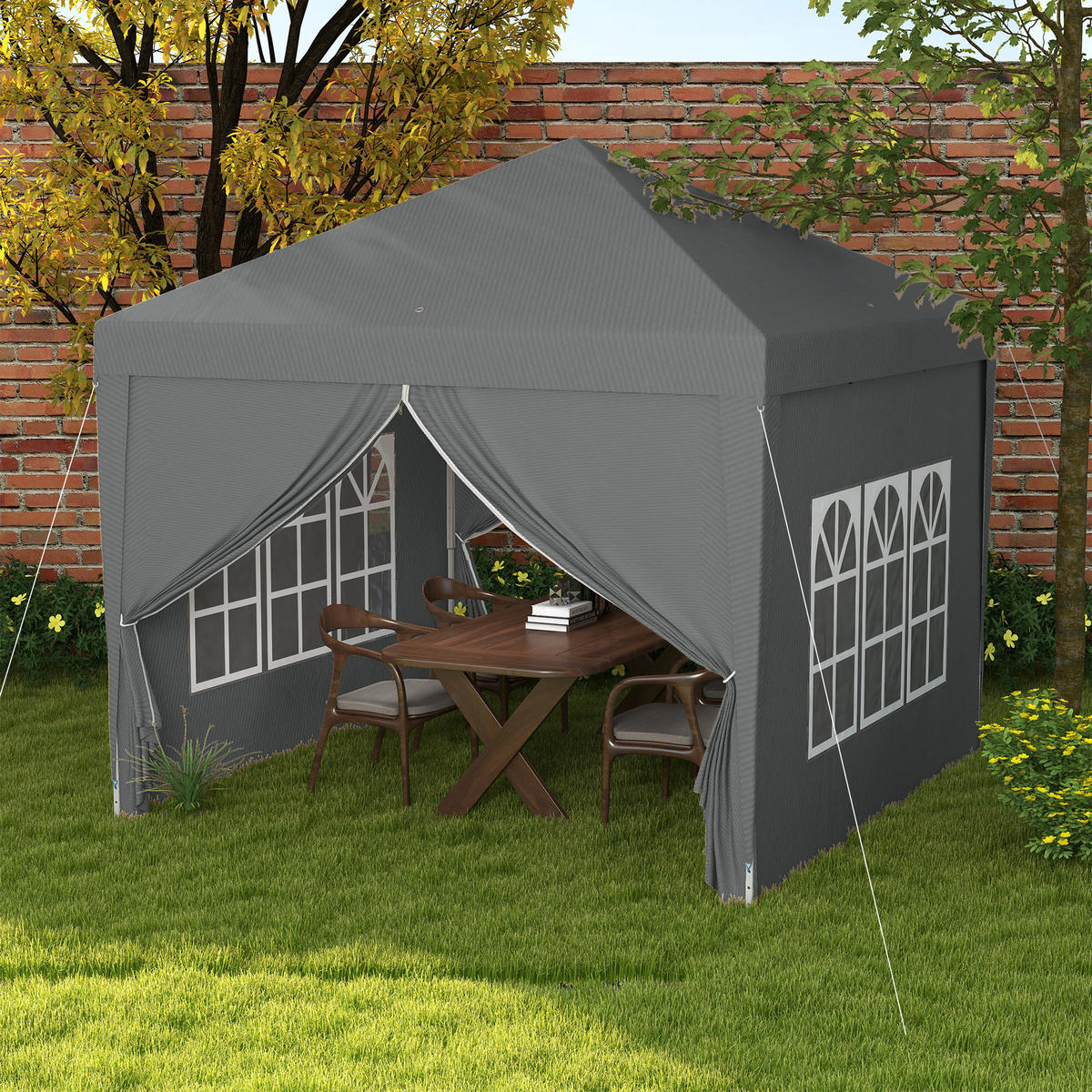 PAVILLON (3 x 3 m) mit 4 Seitenwänden,Faltbarer - Grau, Metall (295/258/295cm) - Vallsero