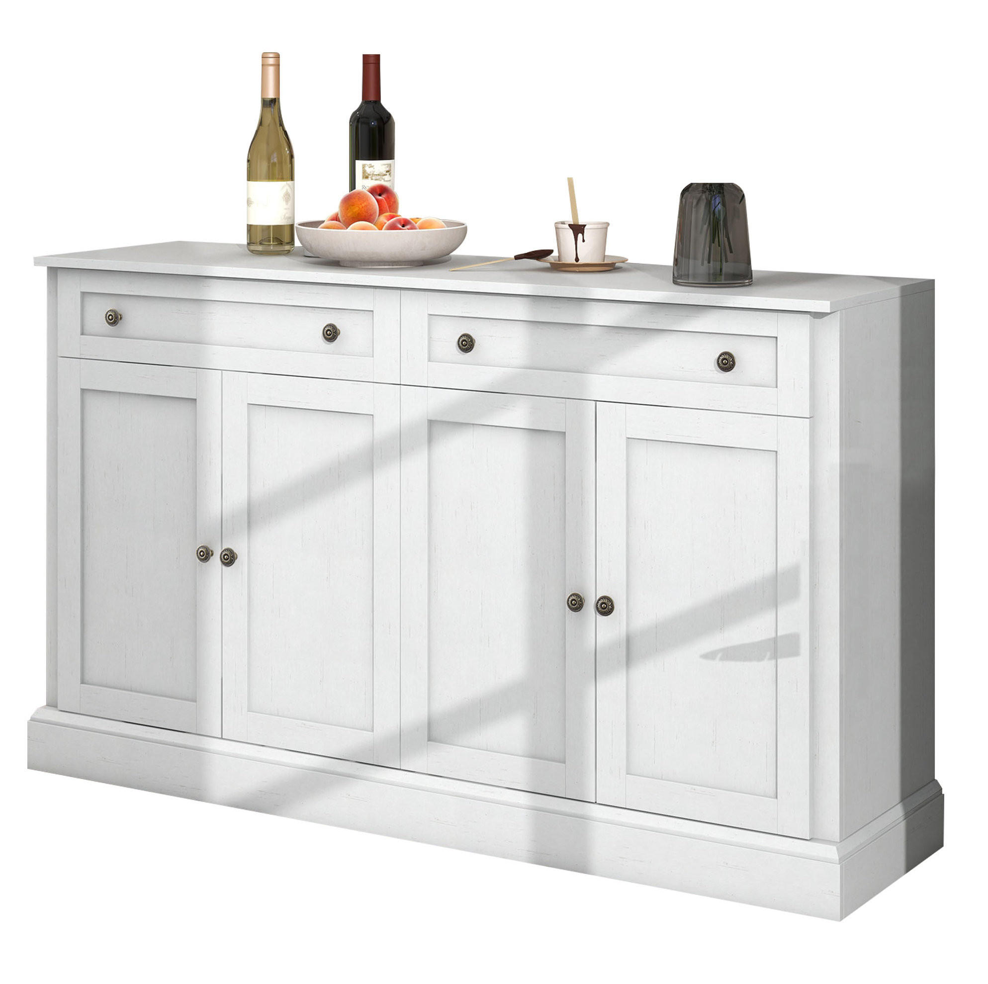 SIDEBOARD 150/40/86 cm mit 4 Türen, 2 Schubladen und verstellbaren Einlegeböden, Antikweiß - Weiß, Holzwerkstoff (150/86/40cm) - Redom