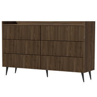 KOMODA Amfali se 6 zásuvkami, drážkovaná čela, systém Push-to-open, kovové nohy, 150 cm, ořechová barva - černá/barva vlašského ořechu, kov/kompozitní dřevo (150/92/41cm) - Beautysofa