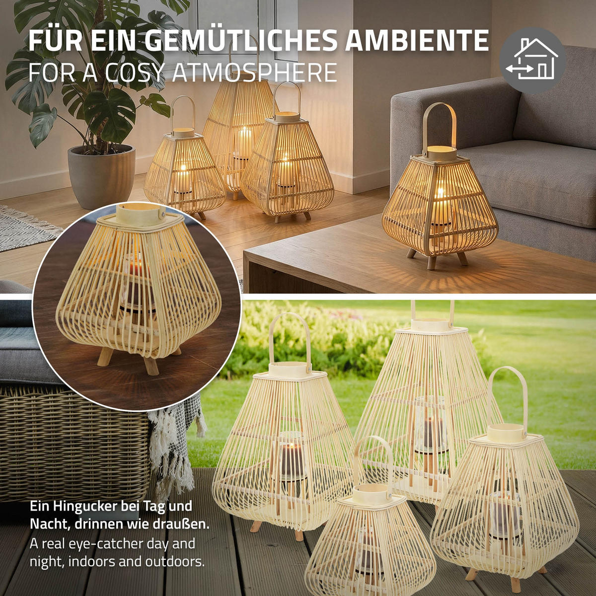 BAMBUSOVÁ LAMPION V: 45,5 cm, barva dřeva, styl boho - přírodní, dřevo (25/45.5/25cm)