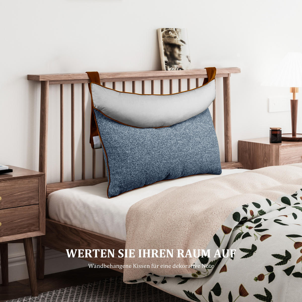 NACHTTISCHKISSEN Keilförmiges Lesekissen Blau 90cm - Blau, Textil (60/90cm) - Vercart