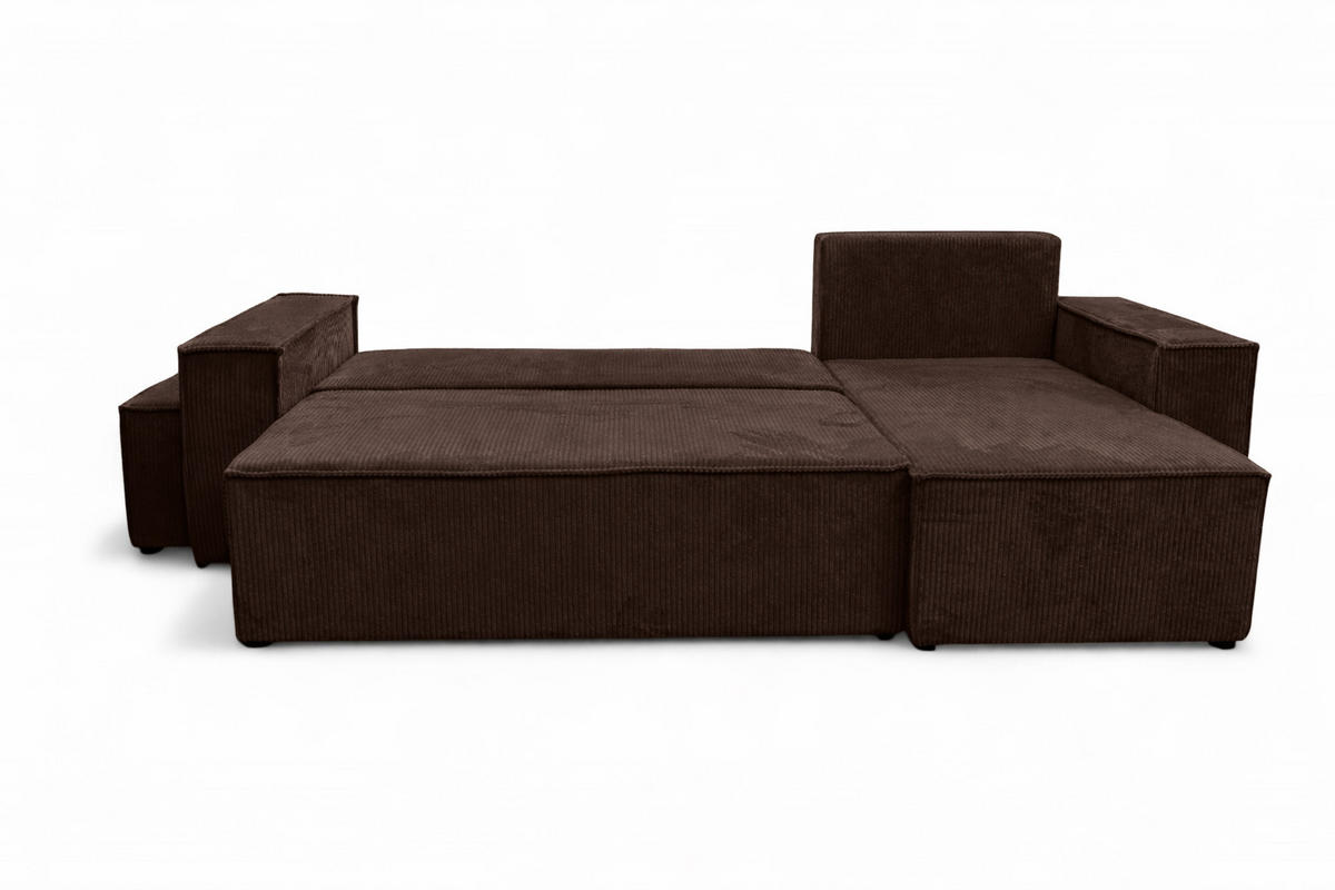 ECKSOFA Mit Schlaffunktion Und Pouf, Cordstoff Poso, Braun, Rechts, Best L Mit Pouf - Braun, Holz (244/145cm) - Kaiser Möbel