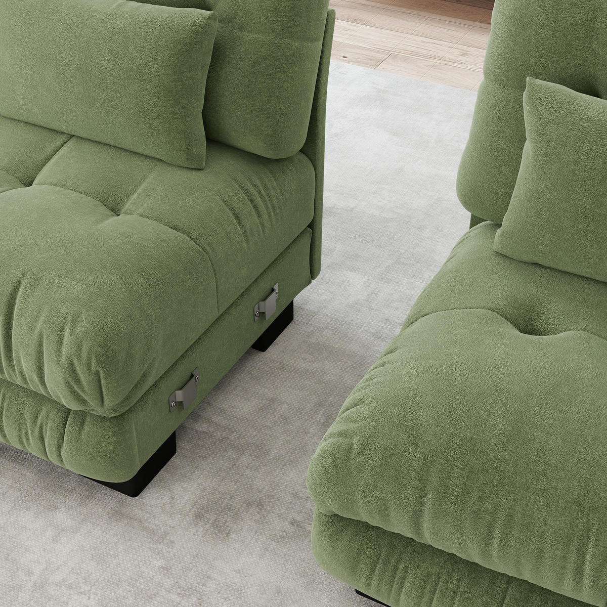 ECKSOFA aus Chenille 145x220x81 cm in Grün mit Ottomane & Kissen - Grün, Textil (145/81/220cm) - Modfu