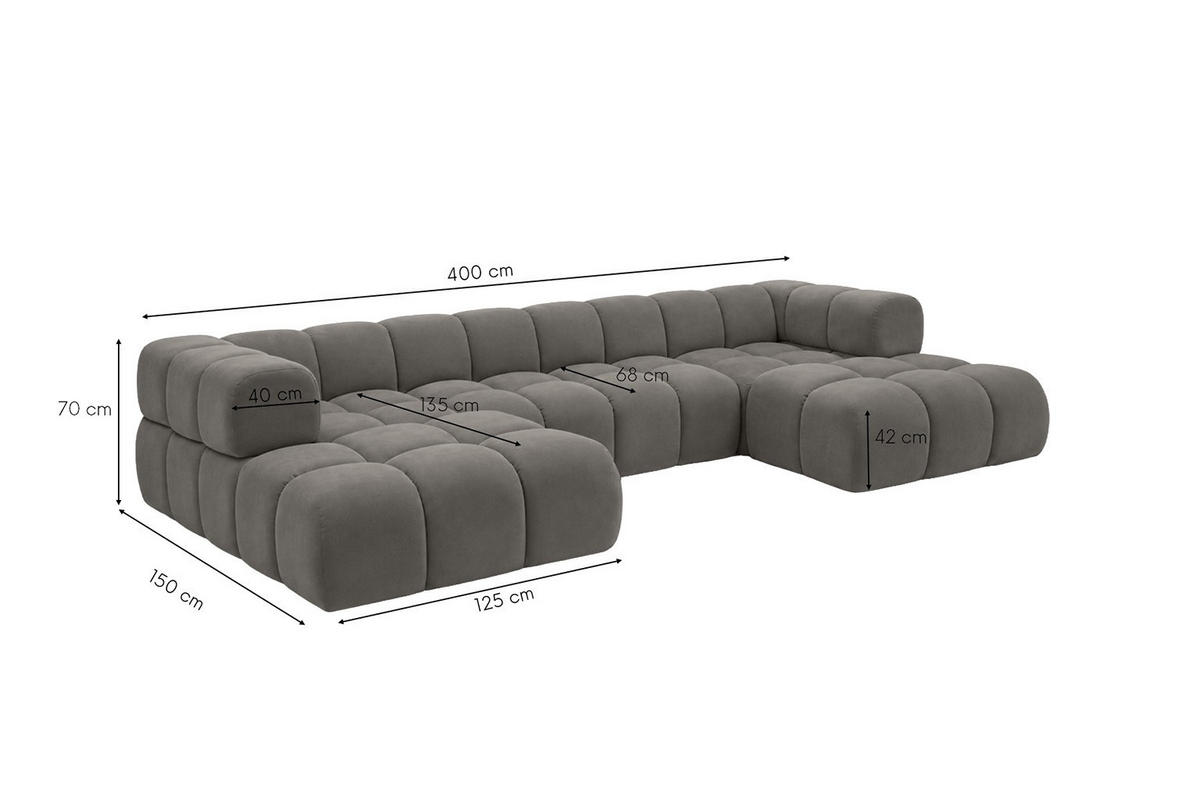 ROHOVÁ SEDAČKA ve tvaru U, velurová tkanina Bluvel, Popelavě šedá, Averro U XL - šedohnědá, dřevo (400/70/150cm) - Kaiser Möbel