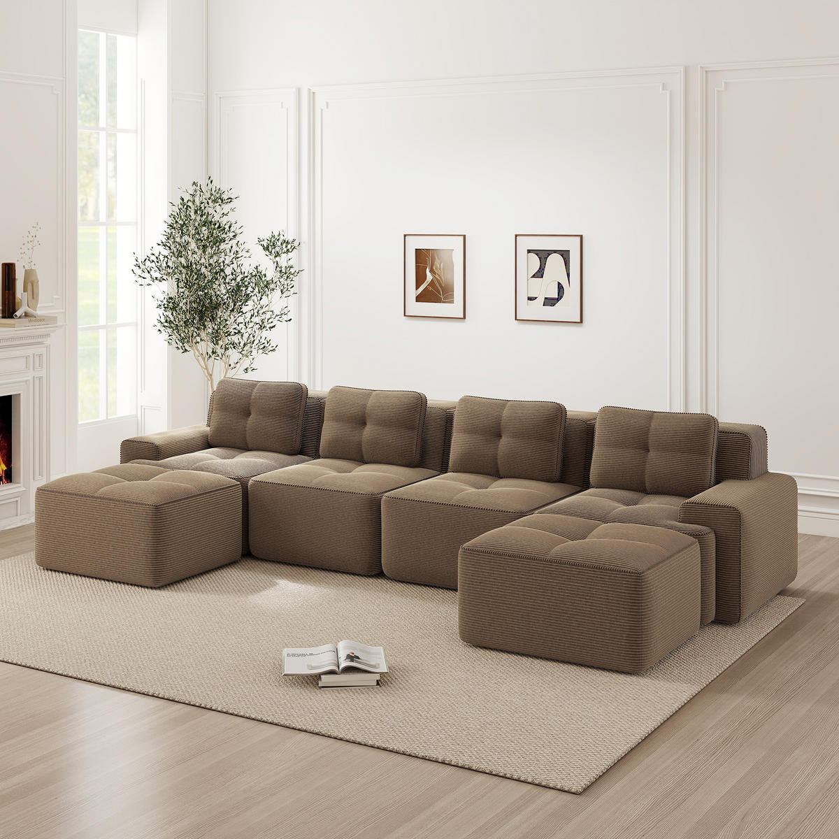 WOHNLANDSCHAFT Cord Braun rutschfest und montagefrei - Braun, Textil (382/69/177cm) - WISHDOR