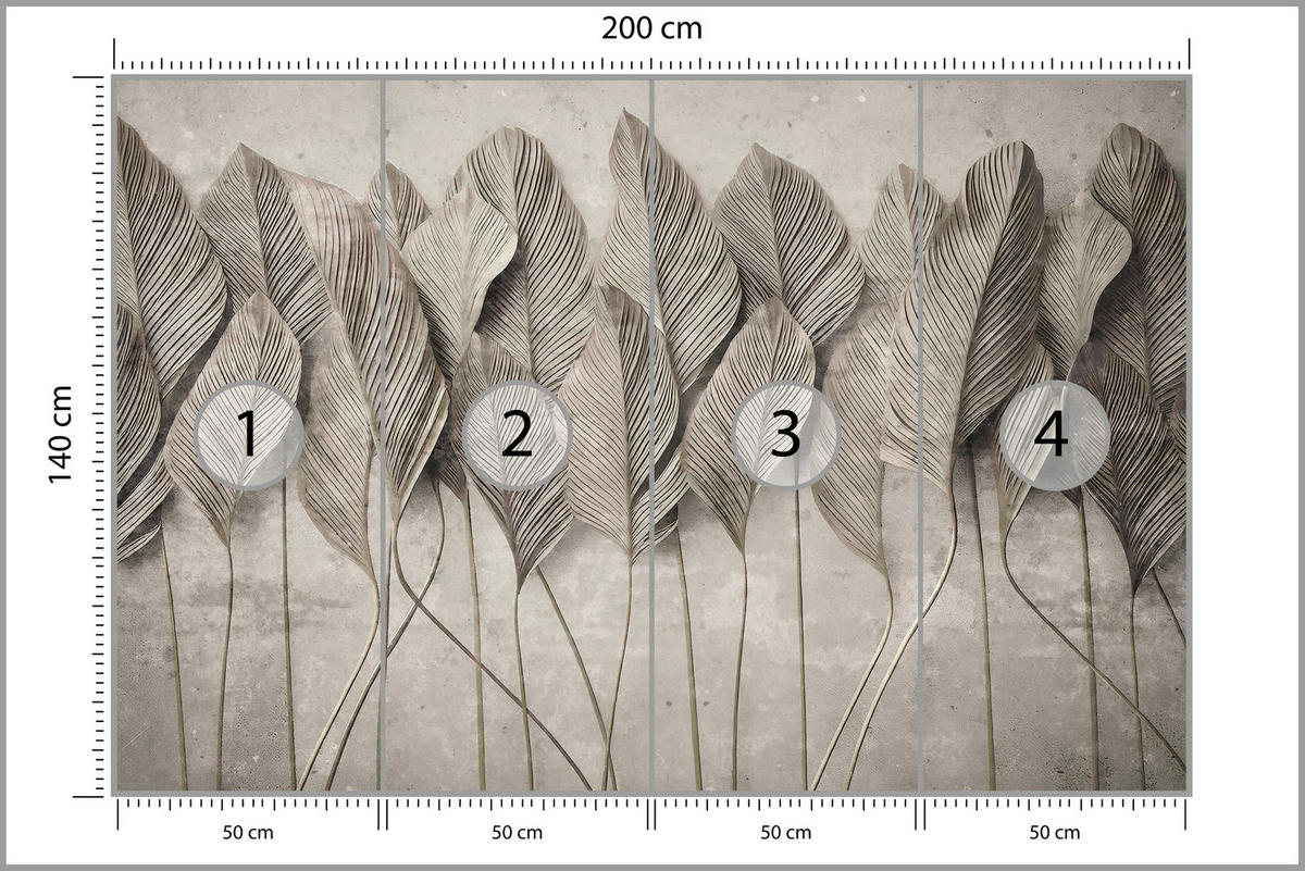 FOTOTAPETA Trávy Pampasové Listy Sépiová Abstraktná Vertikálna Moderná 200 x 140 cm - sivá, papier (200/140cm) - Muralo