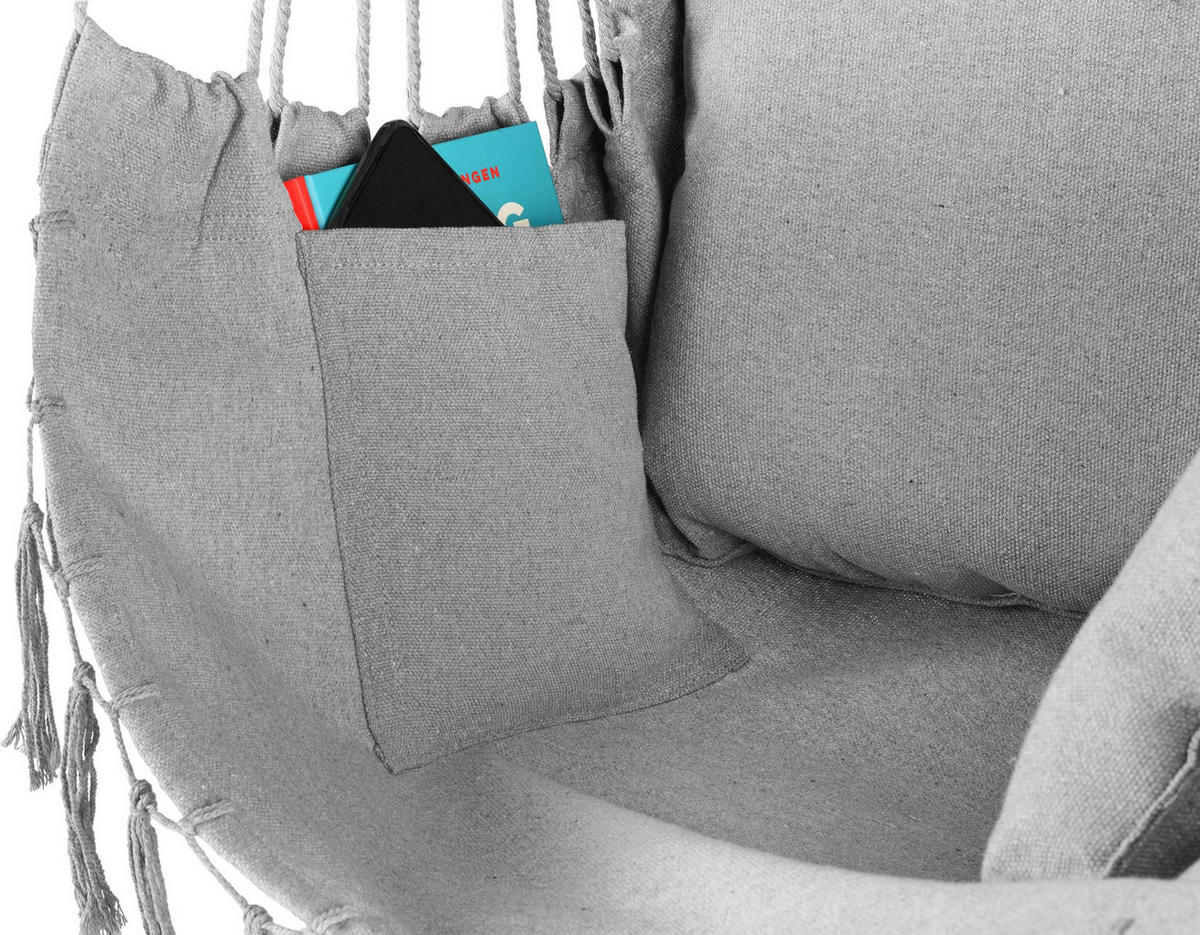 HÄNGESESSEL mit 3 Kissen 75/100/130 cm, bis 140 kg - Grau, Textil (100/130/75cm) - Outtec