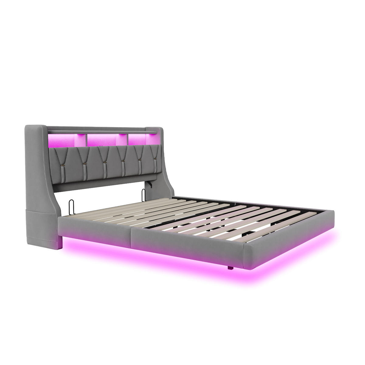 POLSTERBETT 180x200 Grau Samt LED Steckdose - Grau, Textil (180/200cm) - FLIEKS